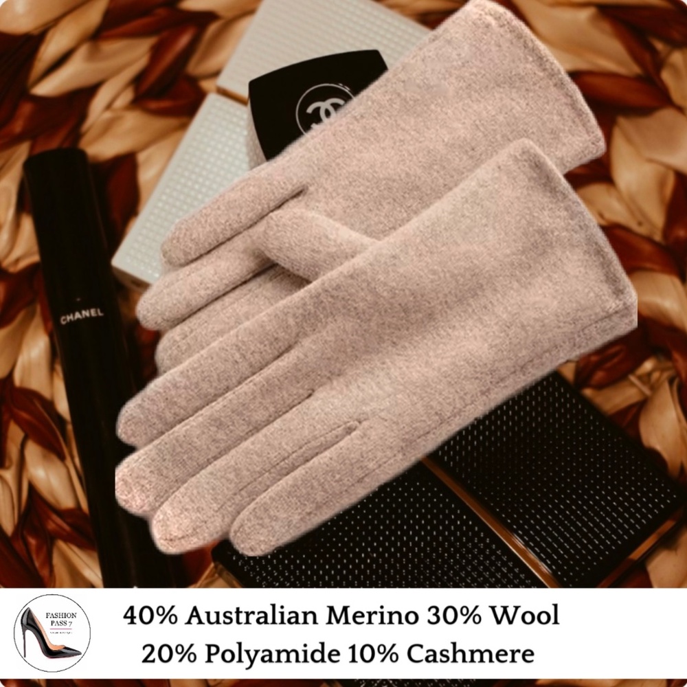 Luxury Cashmere Merino Wool Gloves Classic Beige Tan Winter Mitten Fleece lined